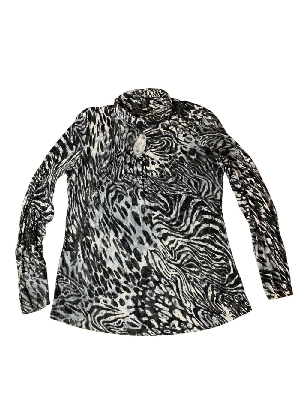 Spense Black and White Animal-Print Mock Neck Top Size XL